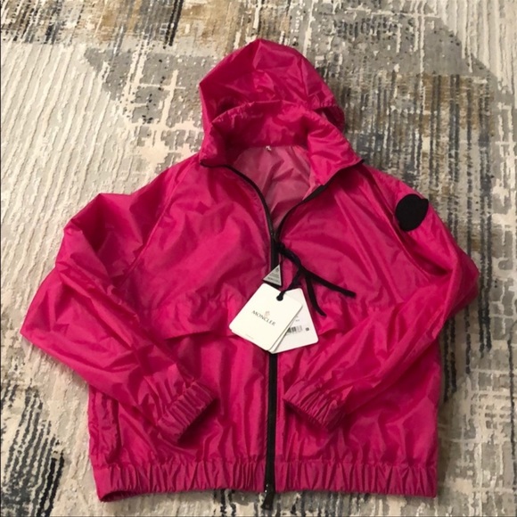 Moncler hot pink Groseille light weight jacket spring zip hooded sz 2 Medium M - Picture 8 of 11